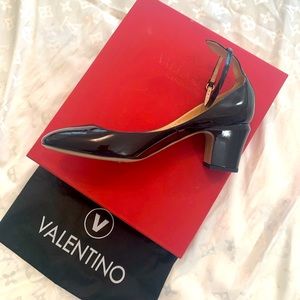 Valentino Black Leather Tango Ankle-Strap Ballet Flats